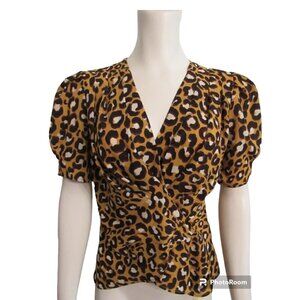 Who What Wear Leopard Print Wrap Blouse Size XS